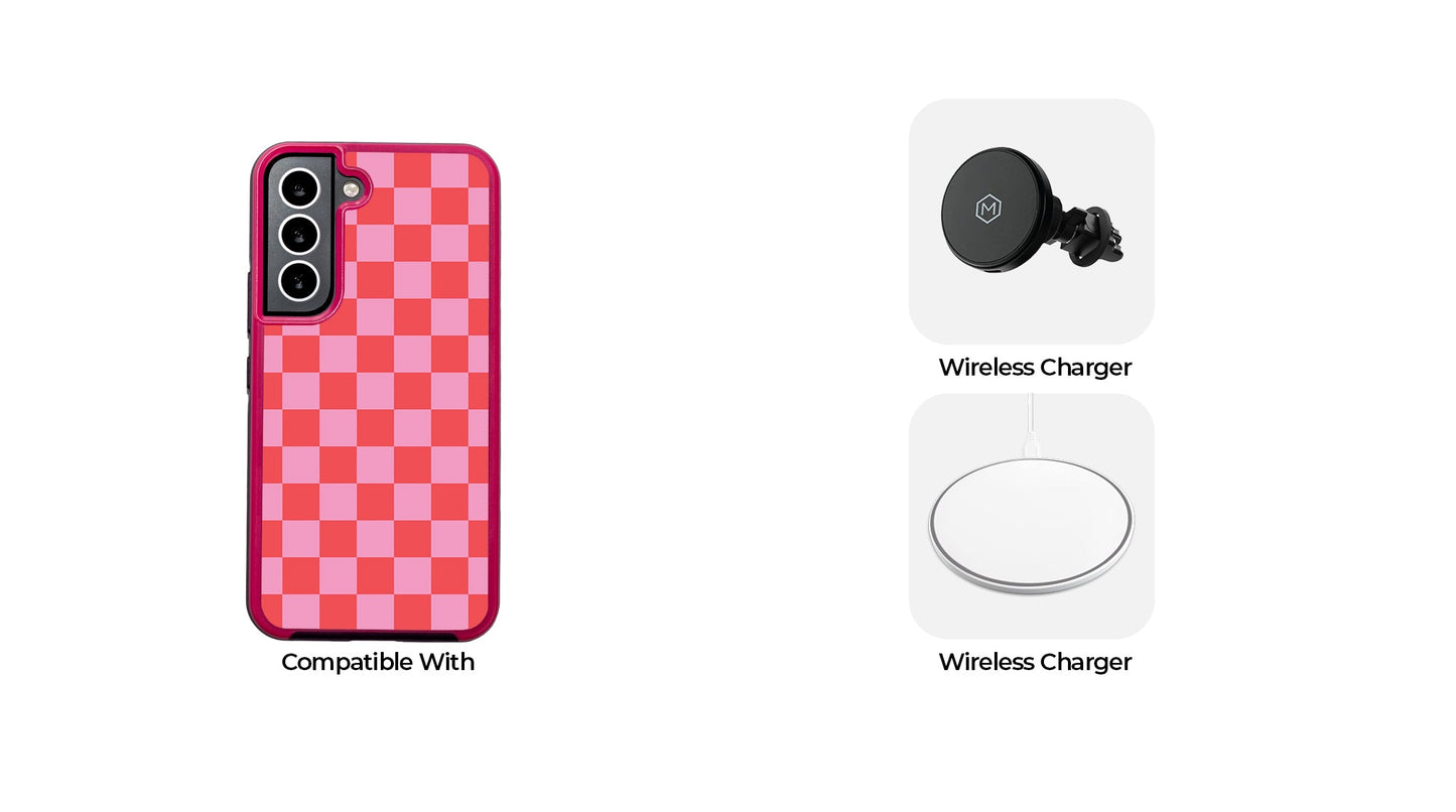 Pink Checkerboard Print Samsung S22 Ultra Case