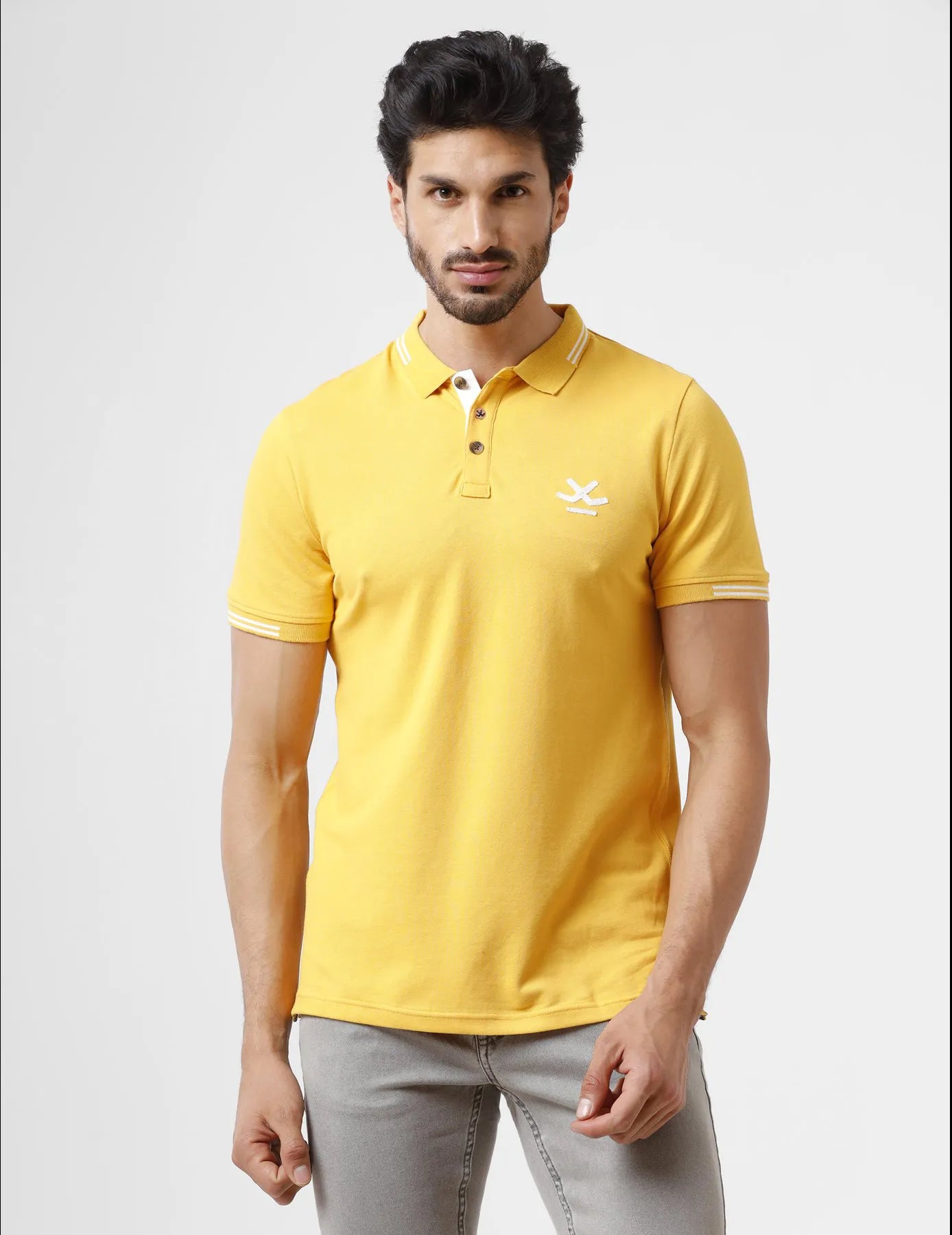 Wrogn Men Yellow Solid Regular Polo Collar T-Shirts