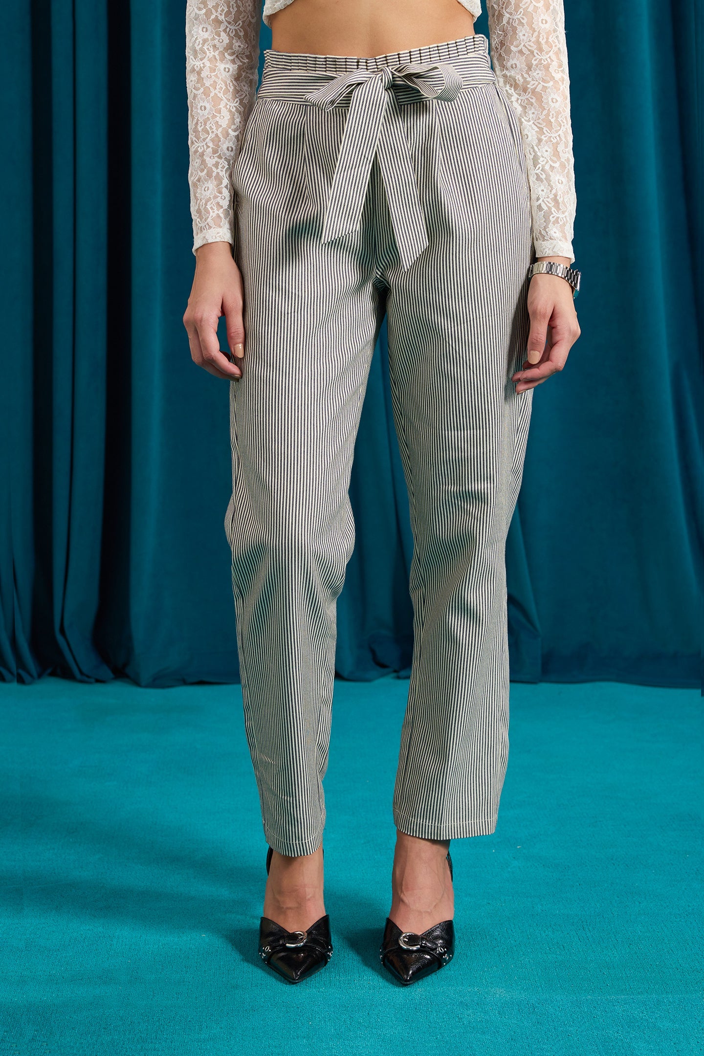 Geri|Chic cotton paper bag waist trousers