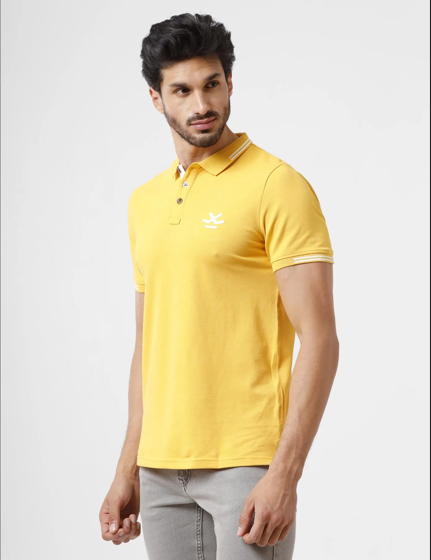 Wrogn Men Yellow Solid Regular Polo Collar T-Shirts