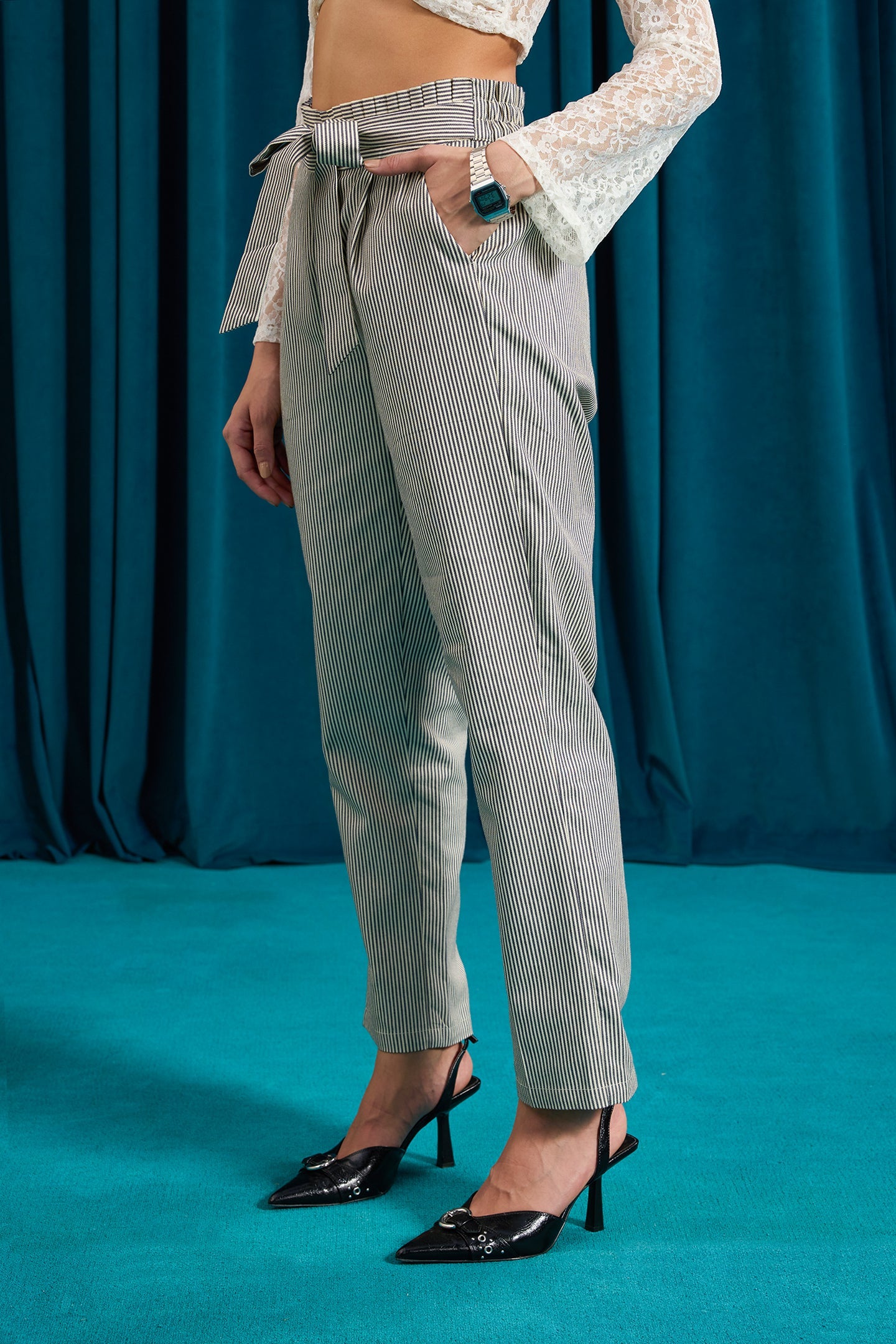 Geri|Chic cotton paper bag waist trousers