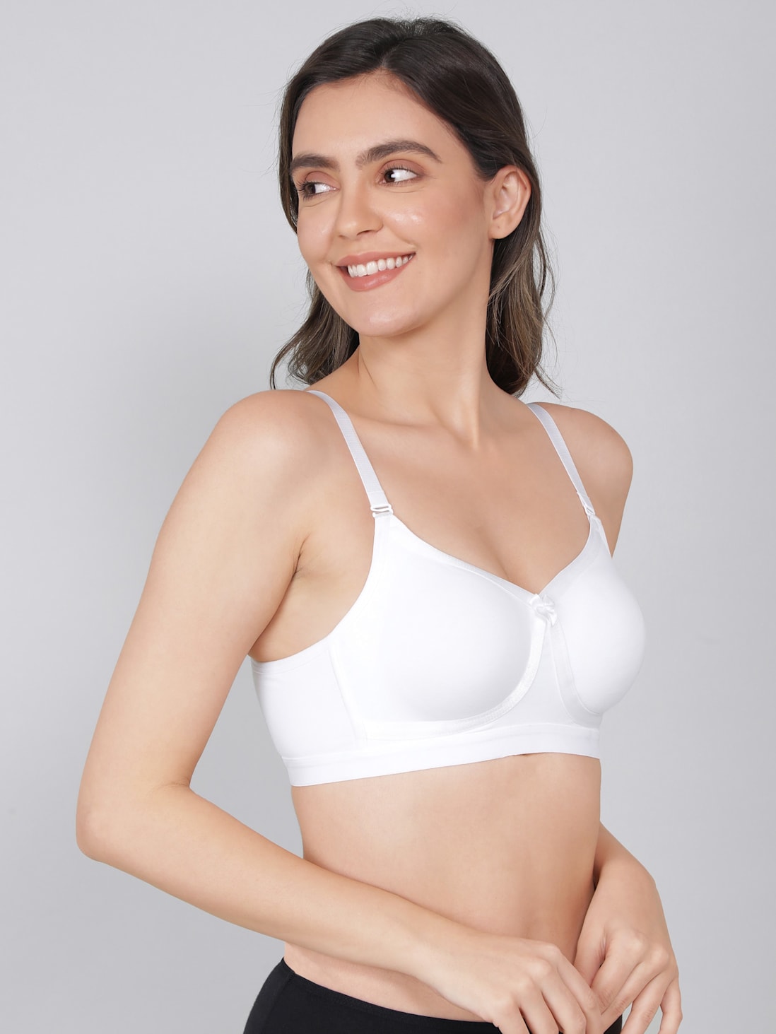 Women's Wirefree Non Padded Super Combed Cotton Elastane Stretch Full Coverage Everyday Bra with Detachable Straps and Double Layered Cup - White