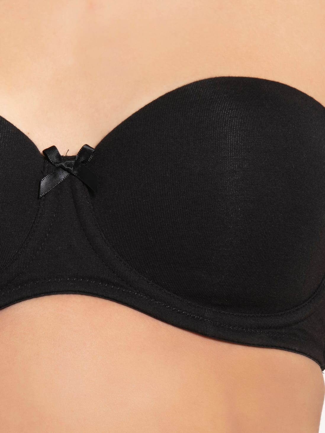Women's Under-Wired Padded Super Combed Cotton Elastane Stretch Full Coverage Multiway Styling Strapless Bra with Ultra-Grip Support Band - Black