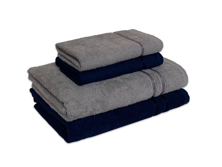 Dark Blue/Grey 4 Piece 100% Cotton Towel Set - Seasons Best Qd By Spaces