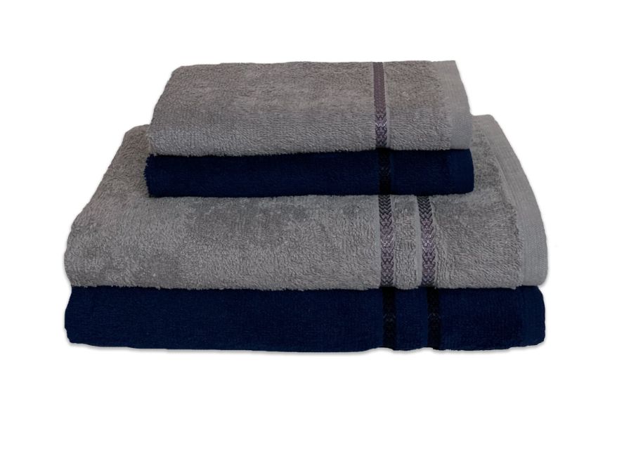 Dark Blue/Grey 4 Piece 100% Cotton Towel Set - Seasons Best Qd By Spaces