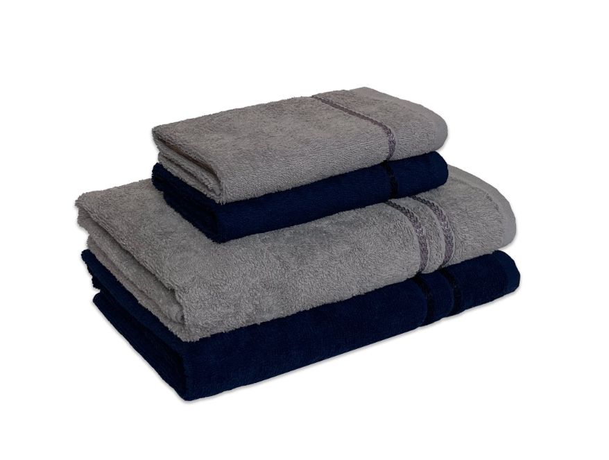 Dark Blue/Grey 4 Piece 100% Cotton Towel Set - Seasons Best Qd By Spaces