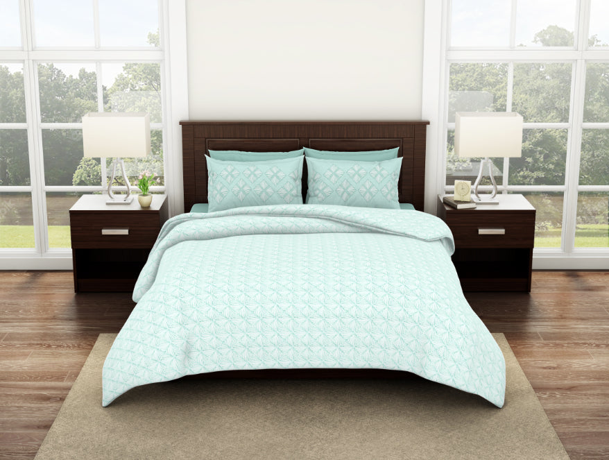 Geometric Aqua Glass - Light Aqua 100% Cotton Double Bedsheet - Geostance By Spaces