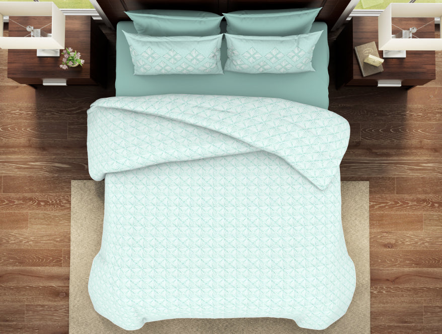 Geometric Aqua Glass - Light Aqua 100% Cotton Double Bedsheet - Geostance By Spaces