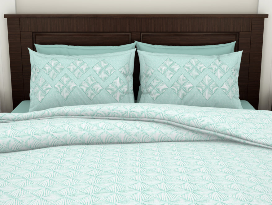 Geometric Aqua Glass - Light Aqua 100% Cotton Double Bedsheet - Geostance By Spaces