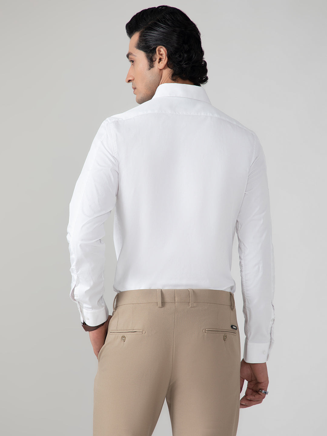 Cotton Lycra Formal Shirt in White- Slim Fit