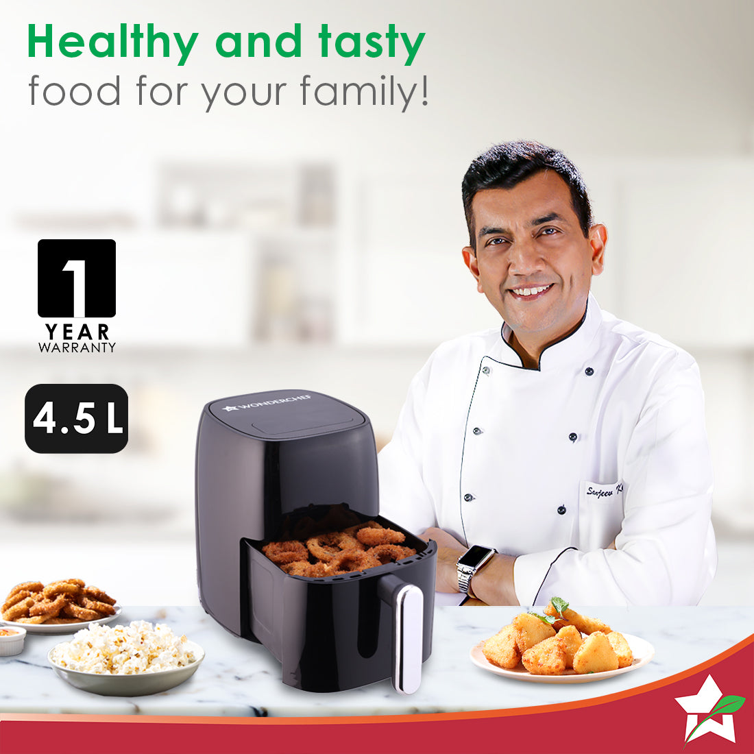 Neo Digital Air Fryer, 4.5L, 1500W, Rapid Air Technology for Healthy Snacks, 6 Pre-set Options, Touch Panel, Fry, Bake, Grill, Roast, Black