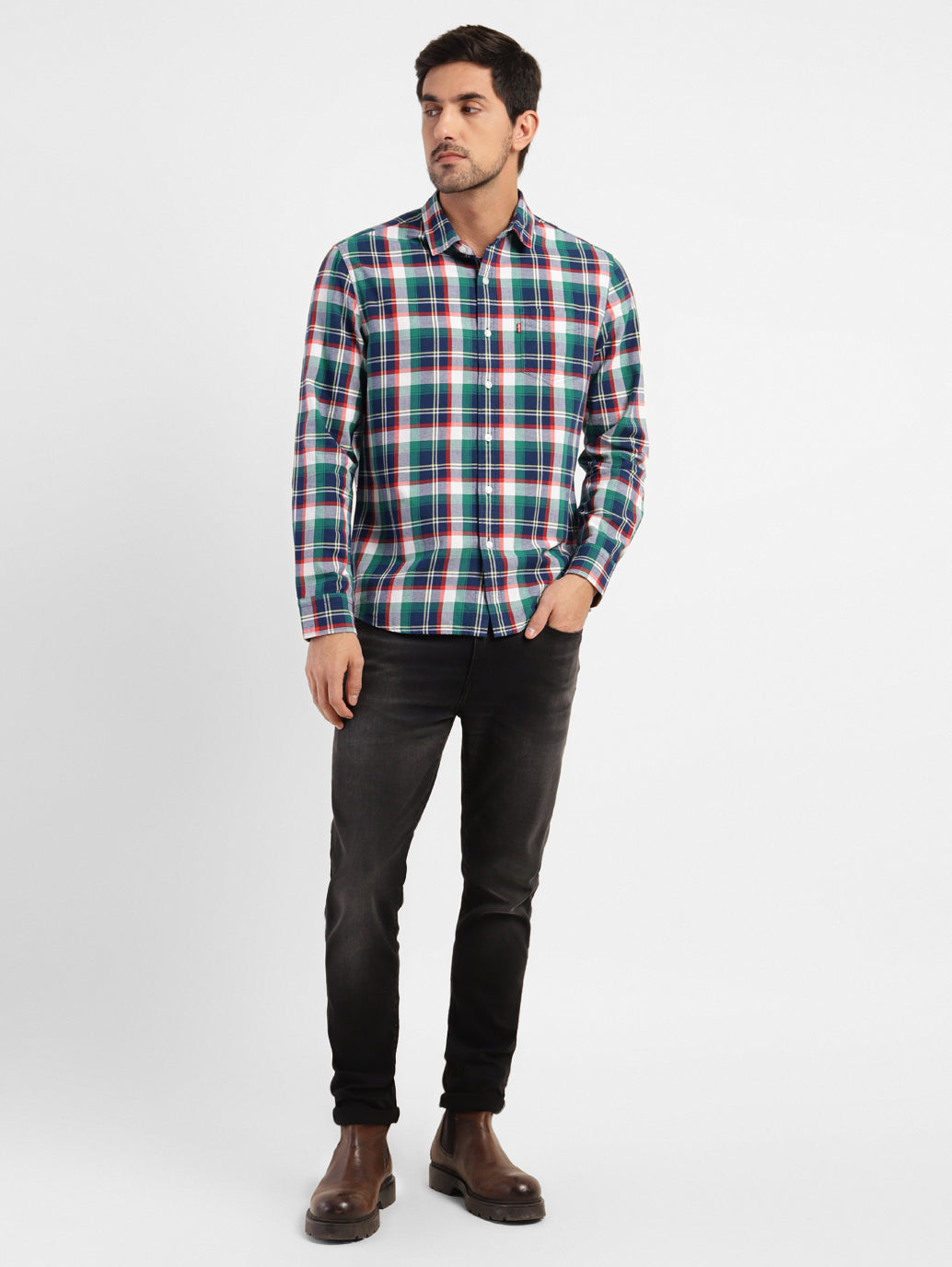 Men's Checkered Spread Collar Shirt