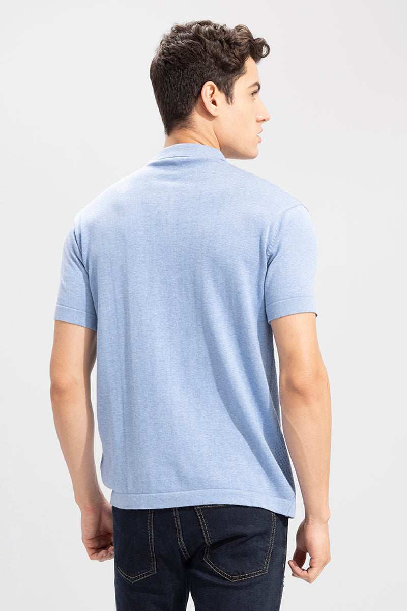 Mesh Knit Blue Polo T-Shirt