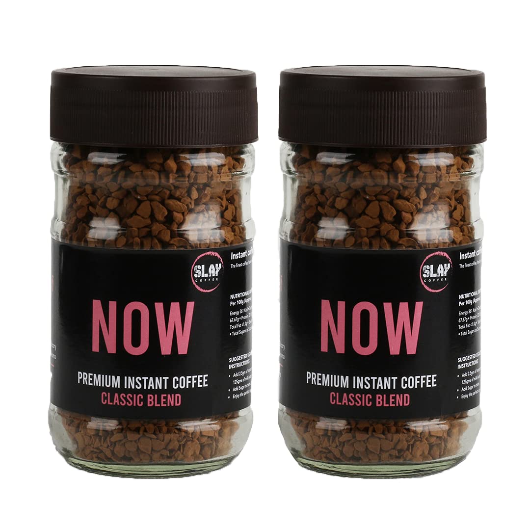 SLAY Now Premium Instant Coffee | No Chicory 100% Pure Coffee | 50g Jar | Pack of 2 | No Equipment Needed | Classic Blend