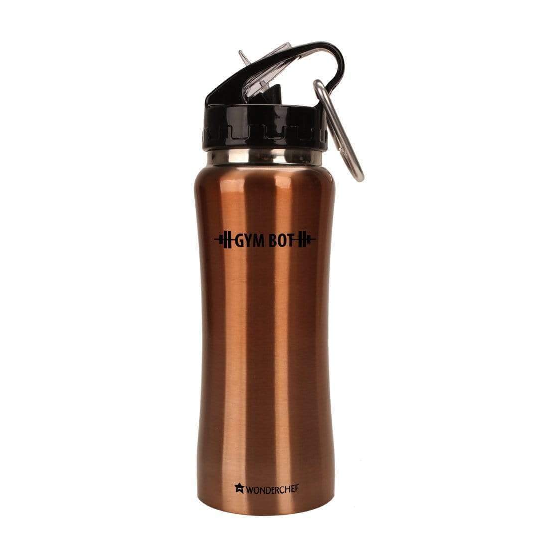 Gym-Bot, 750ml, Stainless Steel Single Wall Water Bottle, Light Weight, Spill and Leak Proof, Brown, 2 Years Warranty