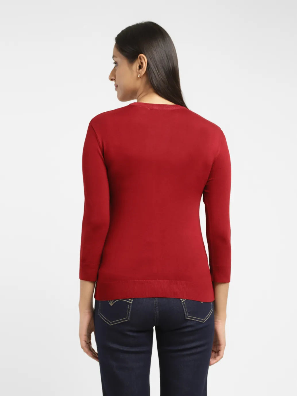 Women's Solid Red Crew Neck Sweater
