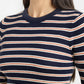 Women's Striped Navy Crew Neck Sweater