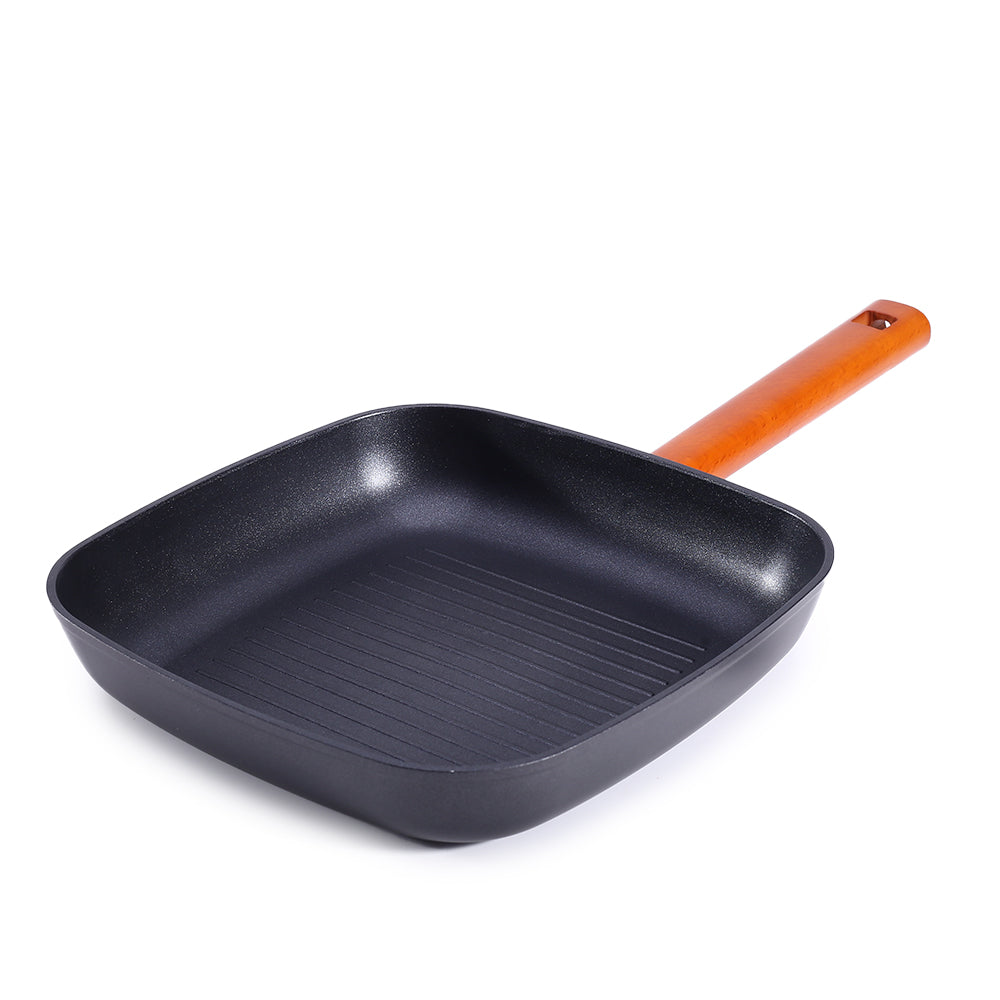 Caesar Forged Grill Pan, 24cm, Black, Greblon C3 Non-stick Coating, Virgin Aluminium, PFOA Free, German Beechwood Handles, Use for Grilling Tikkis, Breads, Rolls, Meat, Paneer