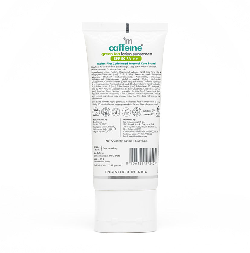 Green Tea Sunscreen SPF 50 PA++ with Niacinamide | Hydrating & Leaves Zero Whitecast - 50 ml