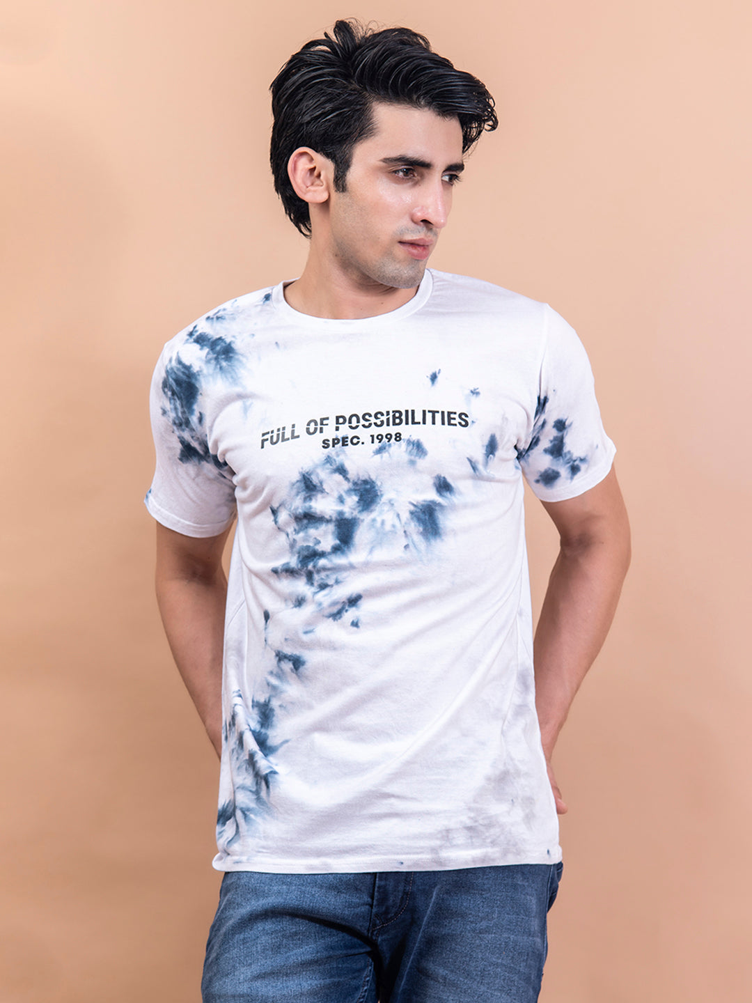 Full Of Possibilities White & Blue Tie Dye T-shirt