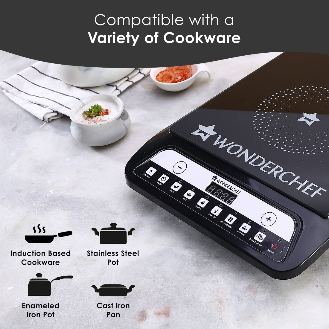 Power 1400W Induction Cooktop with 11 Preset Functions, Push Touch Control Button Induction Cooktop, 2 Years Warranty